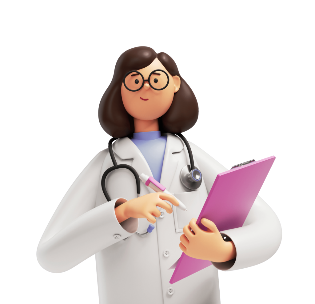 3D Indian Doctor with Stethoscope and Pink Clipboard